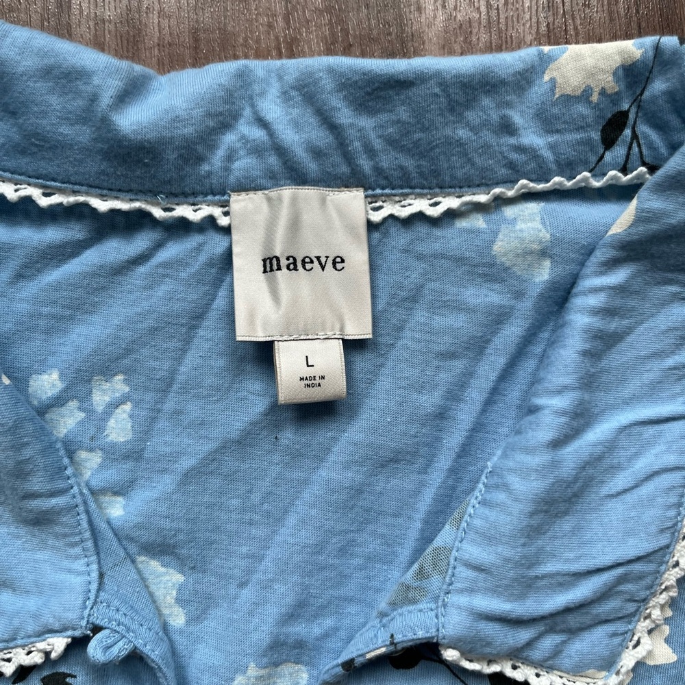 Maeve Blue Embellished Notched Collar Blouse - Picture 3 of 5